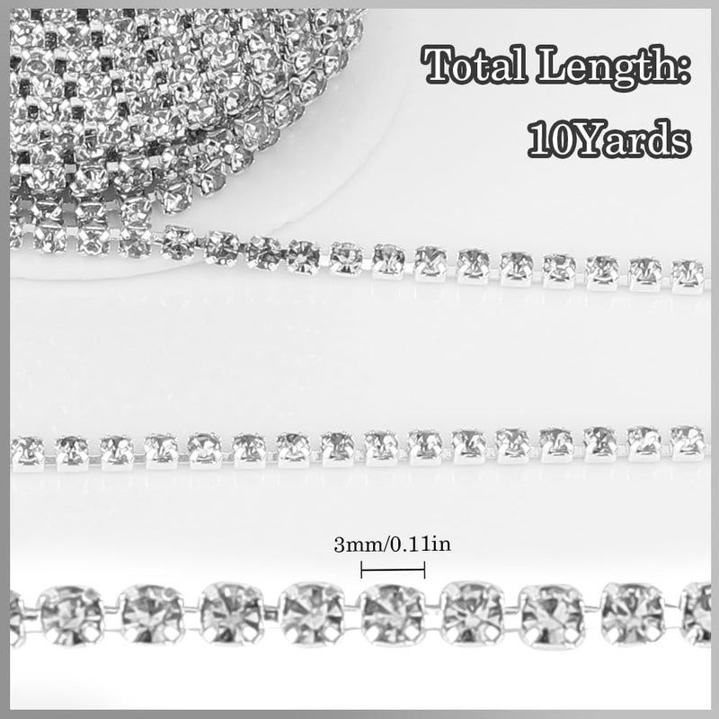Liwidon Rhinestone Chain 10 Yards Rhinestone Trim Silver Bling Diamond Rhinestones Strips 3mm Glitter Bling Crystal Rhinestones Close Chains Claw Cup Chains Trim for Sewing DIY Crafting Jewelry Clothes - Image 4